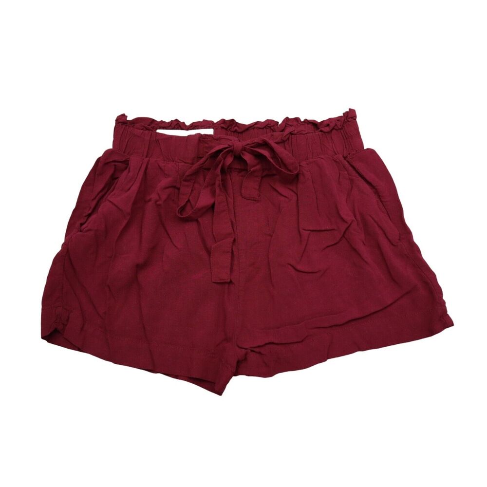 Ambiance Apparel Shorts Womens M Red Paperbag High Rise Drawstring Pocket Rayon